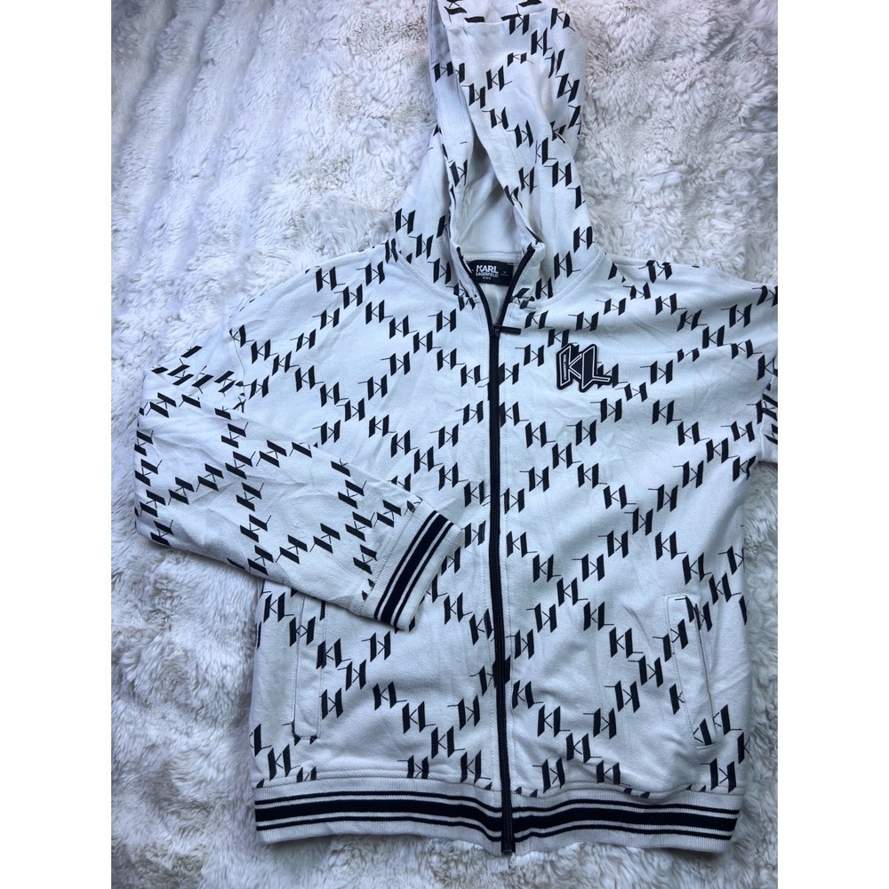 Karl Lagerfeld Kids Monogram Logo Full Zip Hoodie White Black Size 16 174cm. A35